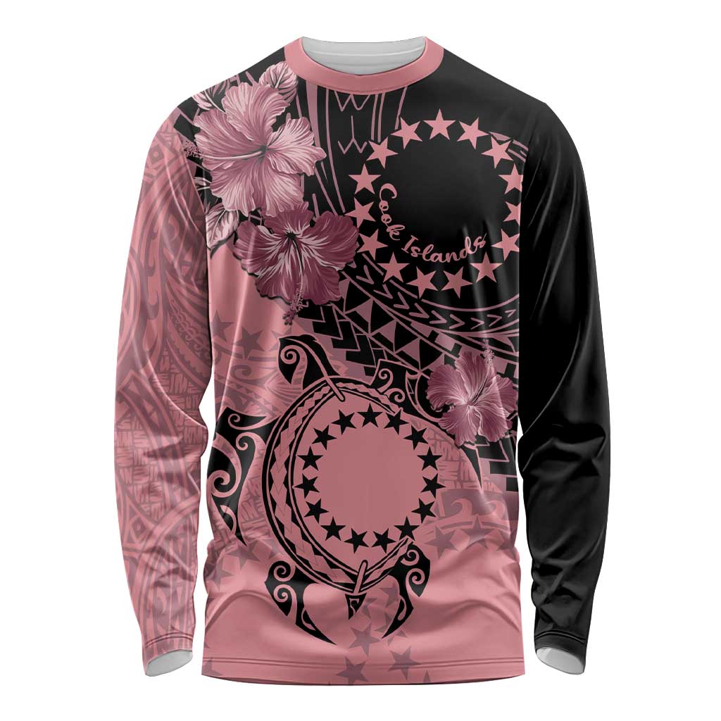 Cook Islands Turtle Long Sleeve Shirt Stars and Hibiscus - Pink