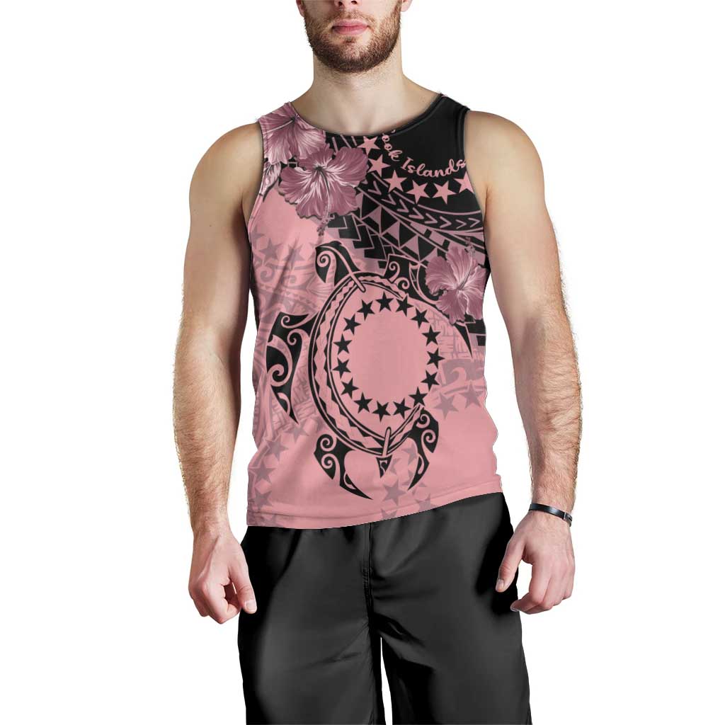 Cook Islands Turtle Men Tank Top Stars and Hibiscus - Pink LT01 - Polynesian Pride