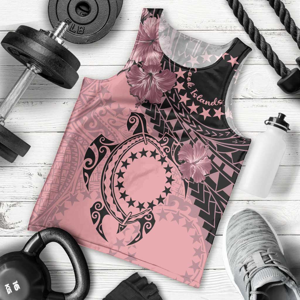 Cook Islands Turtle Men Tank Top Stars and Hibiscus - Pink LT01 - Polynesian Pride