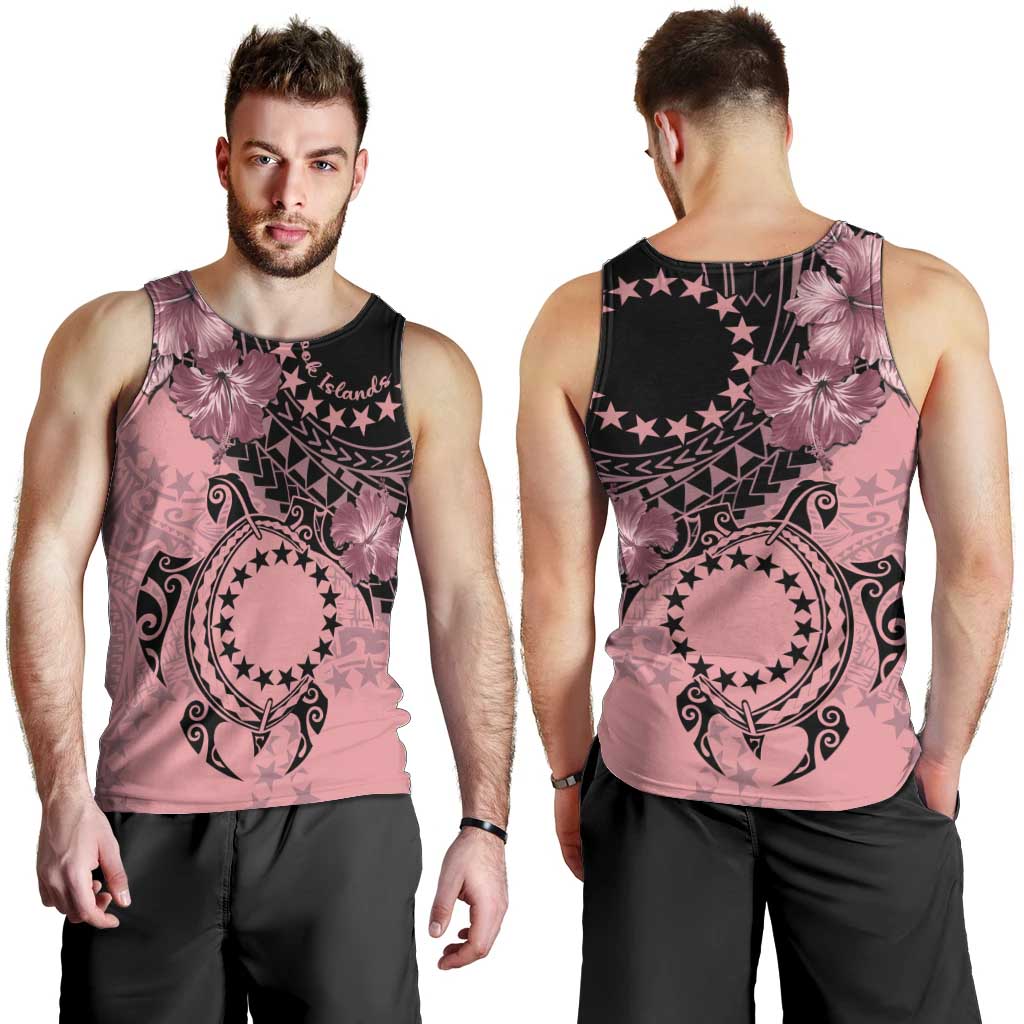 Cook Islands Turtle Men Tank Top Stars and Hibiscus - Pink LT01 - Polynesian Pride