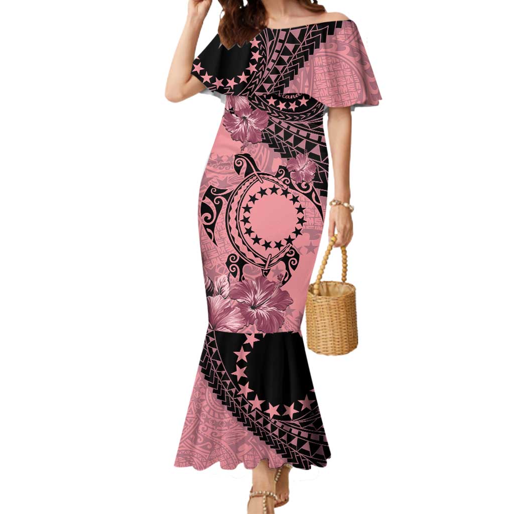 Cook Islands Turtle Mermaid Dress Stars and Hibiscus - Pink