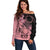 Cook Islands Turtle Off Shoulder Sweater Stars and Hibiscus - Pink