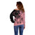 Cook Islands Turtle Off Shoulder Sweater Stars and Hibiscus - Pink