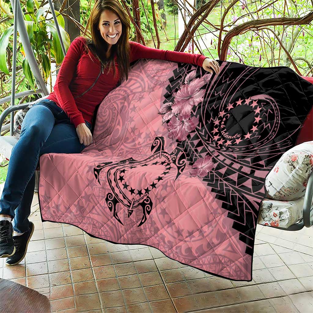 Cook Islands Turtle Quilt Stars and Hibiscus - Pink