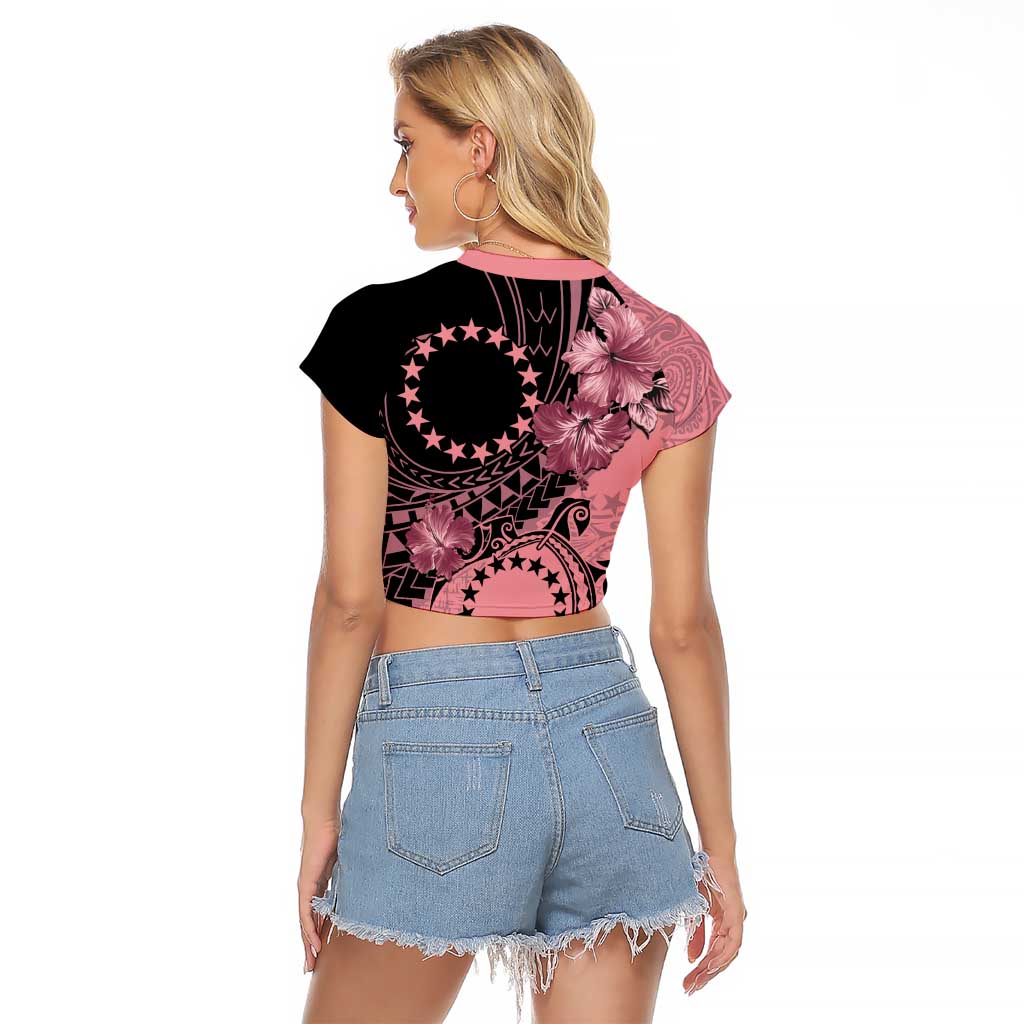 Cook Islands Turtle Raglan Cropped T Shirt Stars and Hibiscus - Pink LT01 - Polynesian Pride