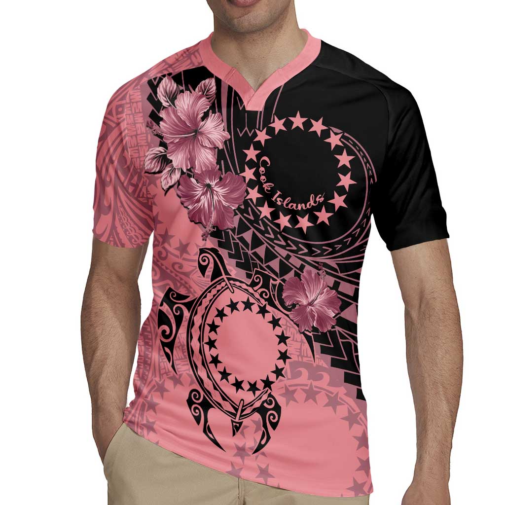 Cook Islands Turtle Rugby Jersey Stars and Hibiscus - Pink LT01 - Polynesian Pride