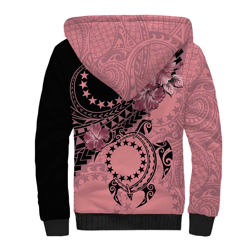Cook Islands Turtle Sherpa Hoodie Stars and Hibiscus - Pink LT01 - Polynesian Pride