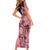 Cook Islands Turtle Short Sleeve Bodycon Dress Stars and Hibiscus - Pink