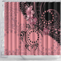 Cook Islands Turtle Shower Curtain Stars and Hibiscus - Pink