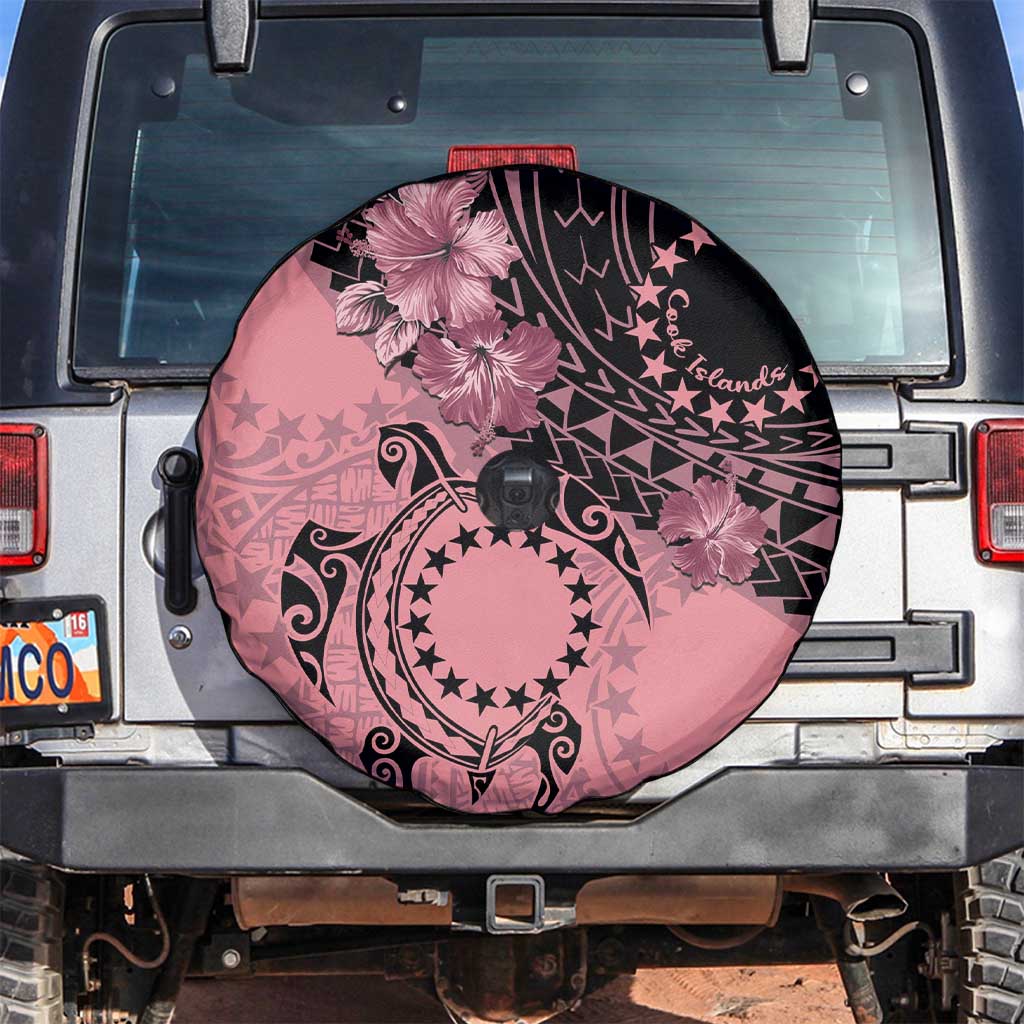 Cook Islands Turtle Spare Tire Cover Stars and Hibiscus - Pink