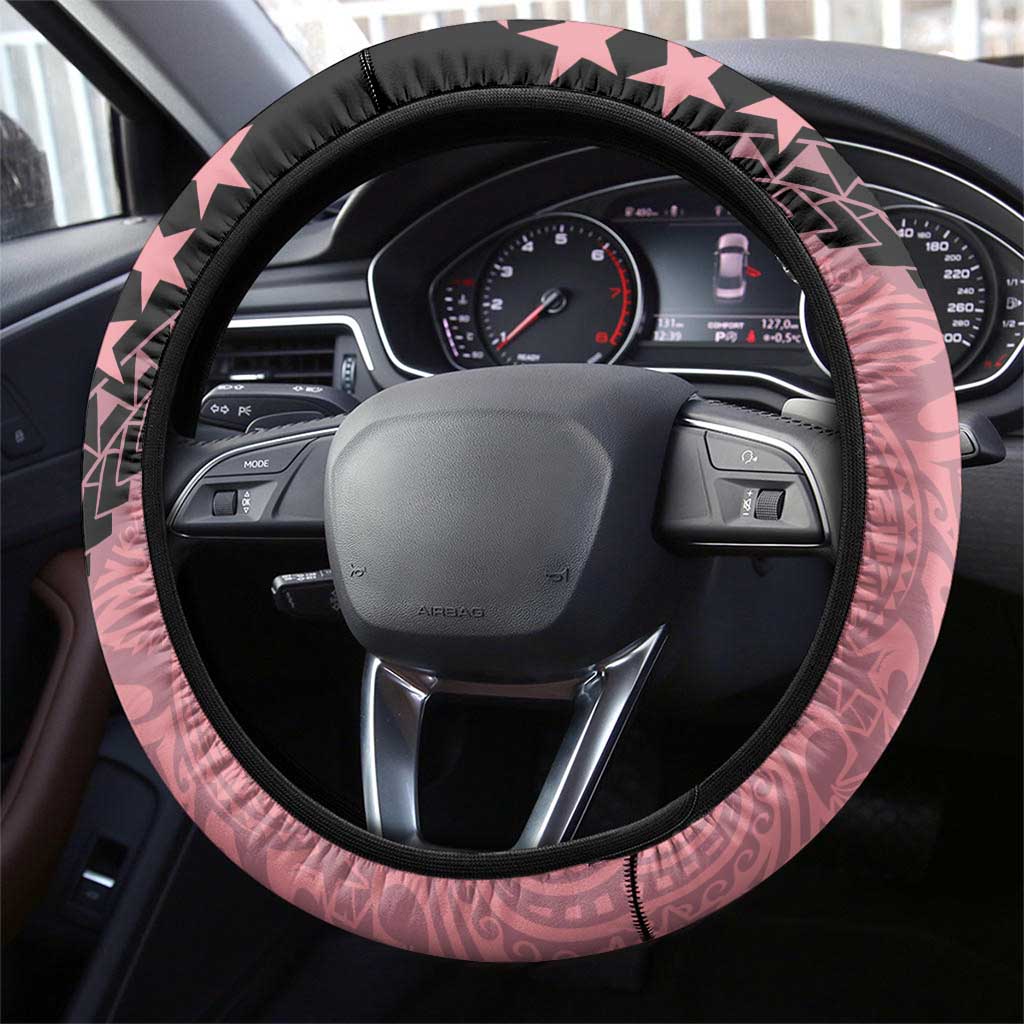Cook Islands Turtle Steering Wheel Cover Stars and Hibiscus - Pink LT01 - Polynesian Pride