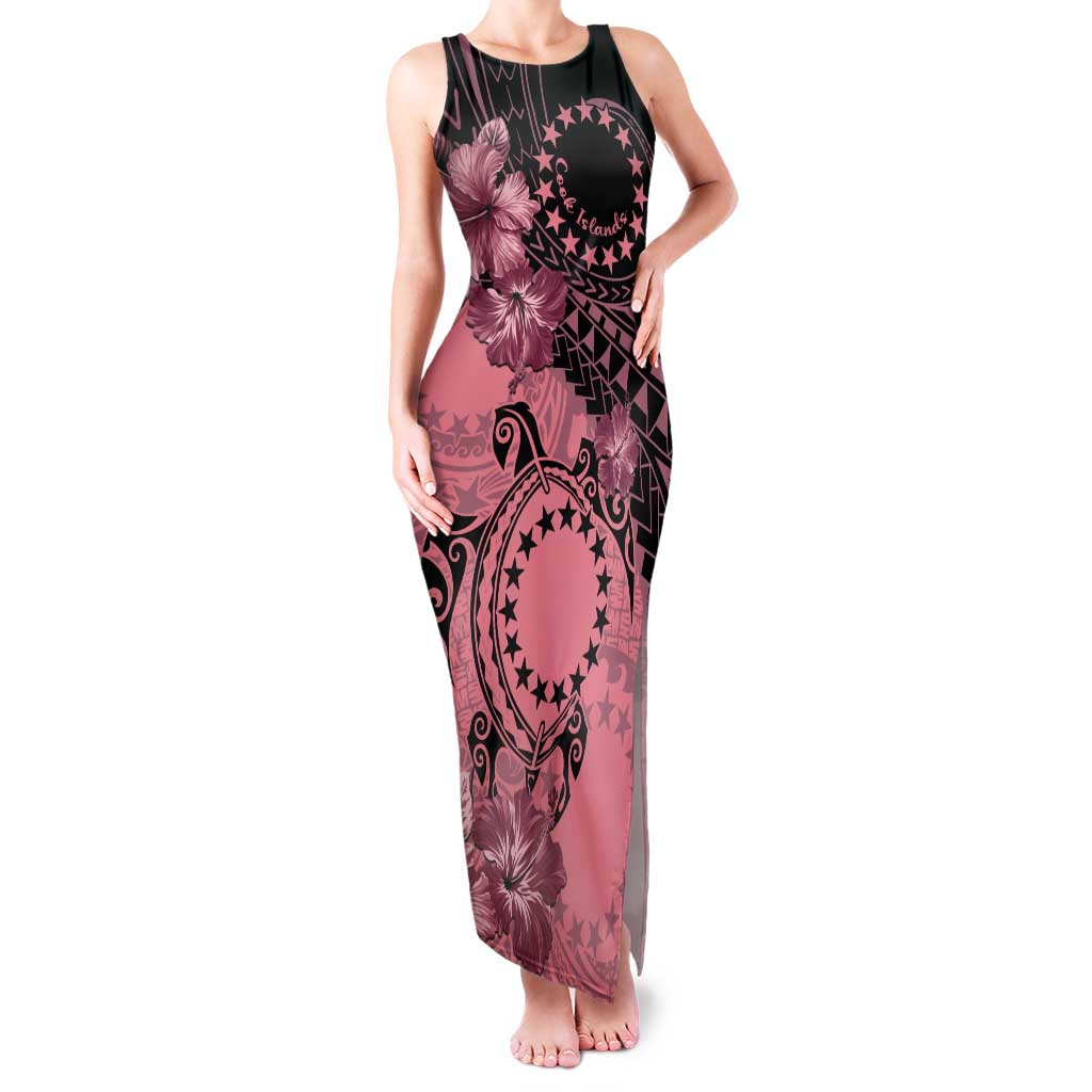 Cook Islands Turtle Tank Maxi Dress Stars and Hibiscus - Pink