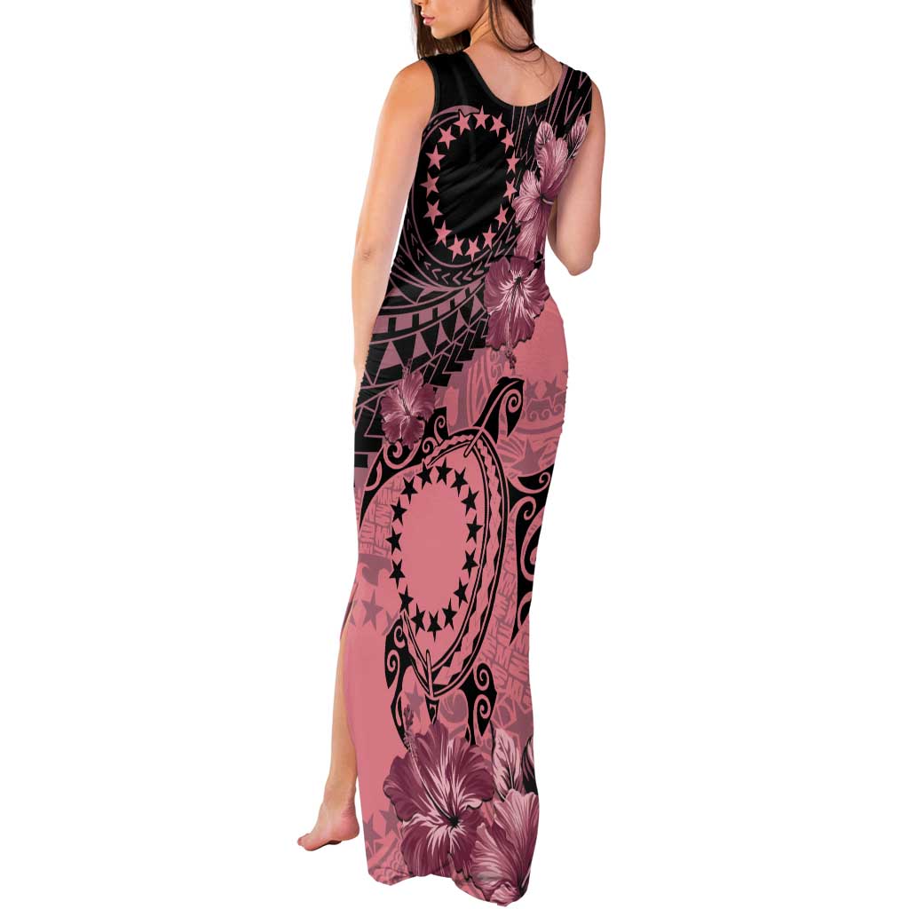 Cook Islands Turtle Tank Maxi Dress Stars and Hibiscus - Pink LT01 - Polynesian Pride