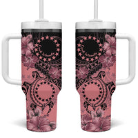 Cook Islands Turtle Tumbler With Handle Stars and Hibiscus - Pink LT01 One Size: 40 oz Pink - Polynesian Pride