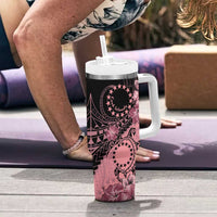 Cook Islands Turtle Tumbler With Handle Stars and Hibiscus - Pink LT01 - Polynesian Pride
