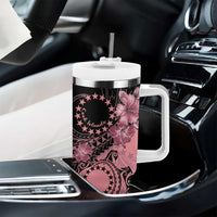 Cook Islands Turtle Tumbler With Handle Stars and Hibiscus - Pink LT01 - Polynesian Pride