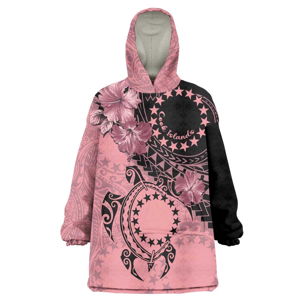 Cook Islands Turtle Wearable Blanket Hoodie Stars and Hibiscus - Pink