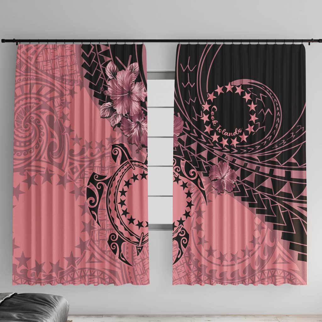 Cook Islands Turtle Window Curtain Stars and Hibiscus - Pink LT01 With Hooks Pink - Polynesian Pride