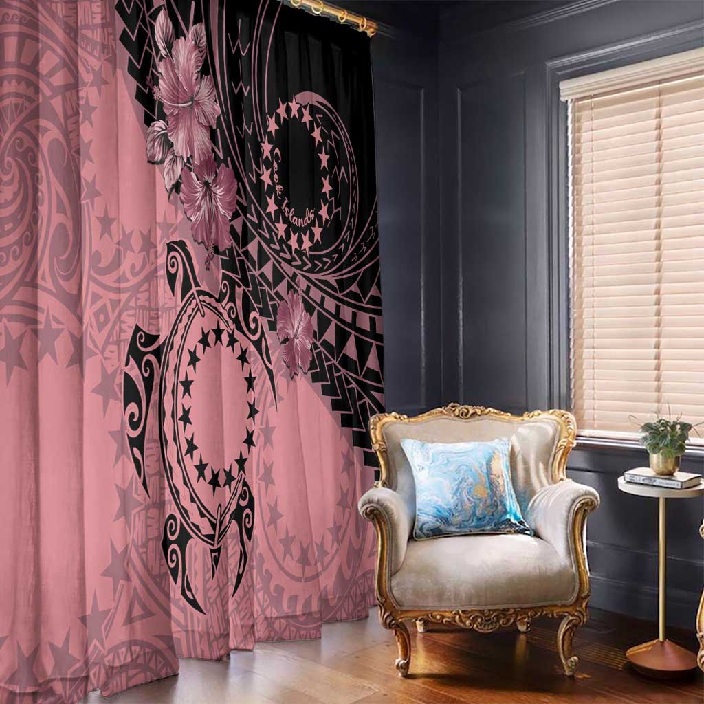 Cook Islands Turtle Window Curtain Stars and Hibiscus - Pink LT01 - Polynesian Pride