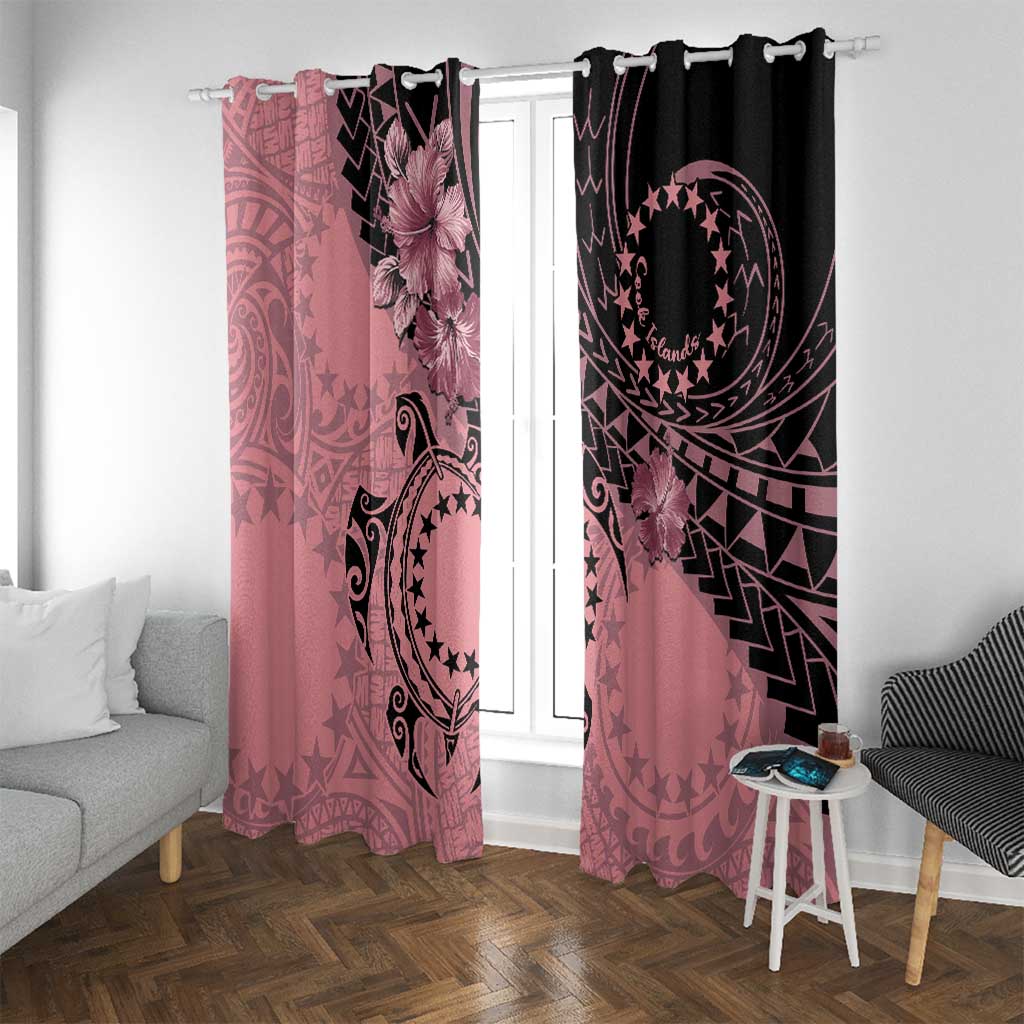 Cook Islands Turtle Window Curtain Stars and Hibiscus - Pink LT01 With Grommets Pink - Polynesian Pride