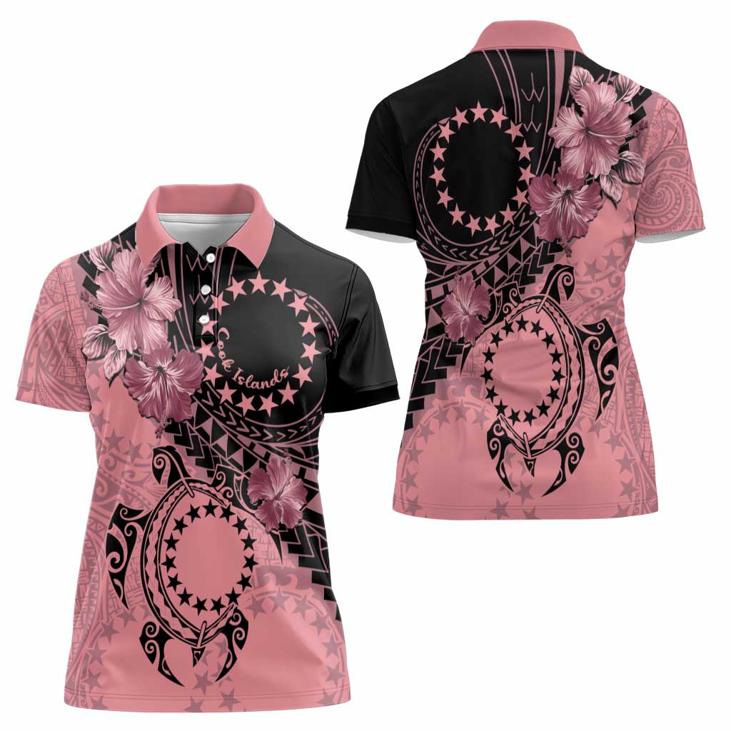 Cook Islands Turtle Women Polo Shirt Stars and Hibiscus - Pink