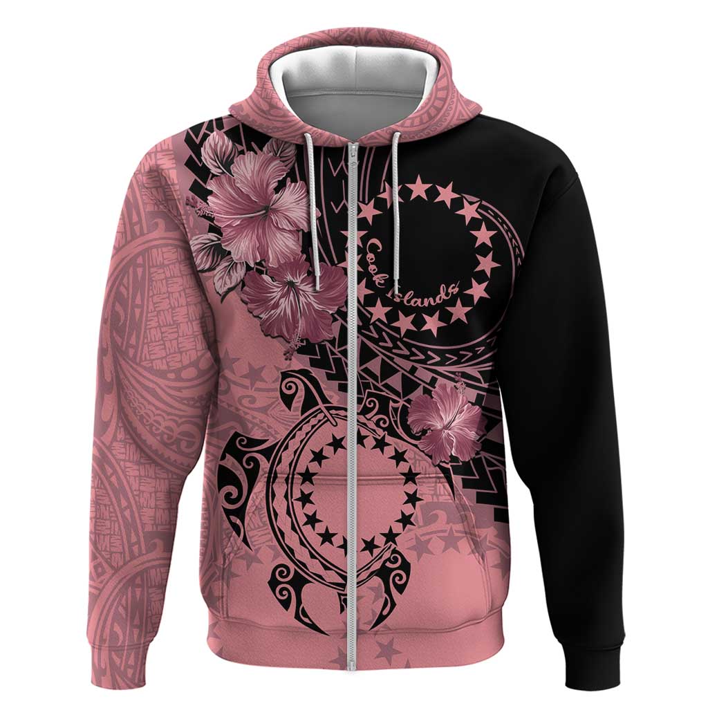 Cook Islands Turtle Zip Hoodie Stars and Hibiscus - Pink