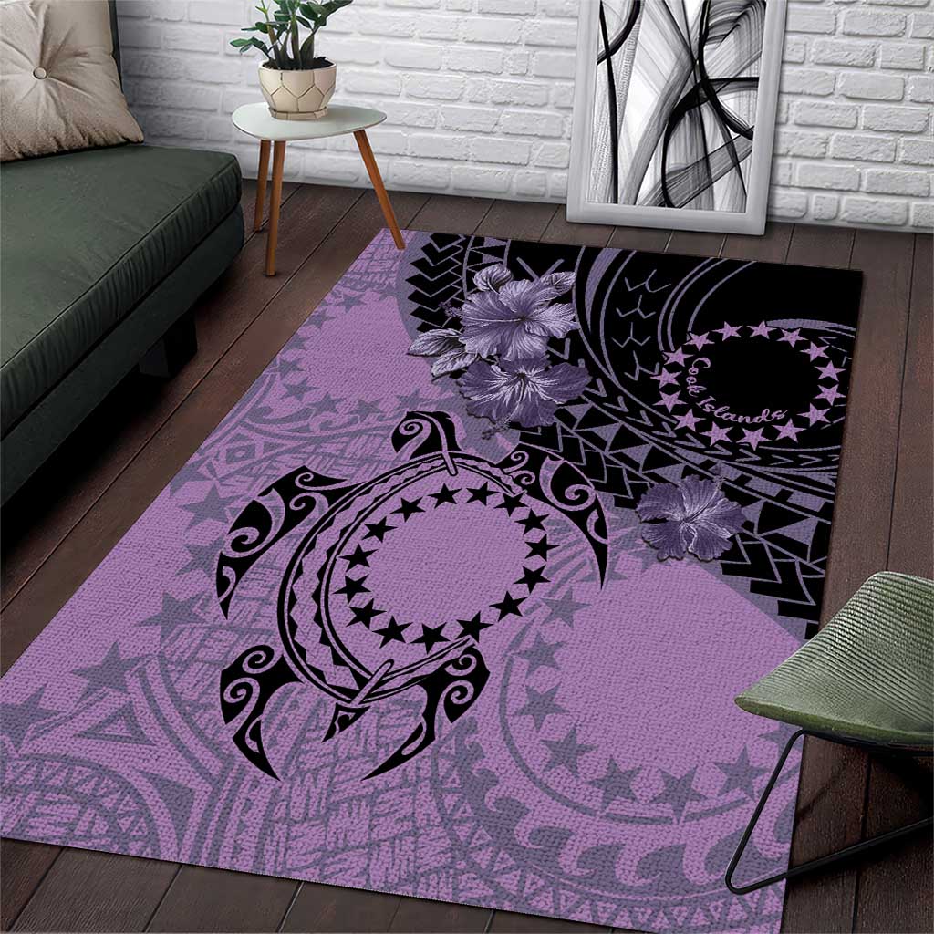 Cook Islands Turtle Area Rug Stars and Hibiscus - Purple