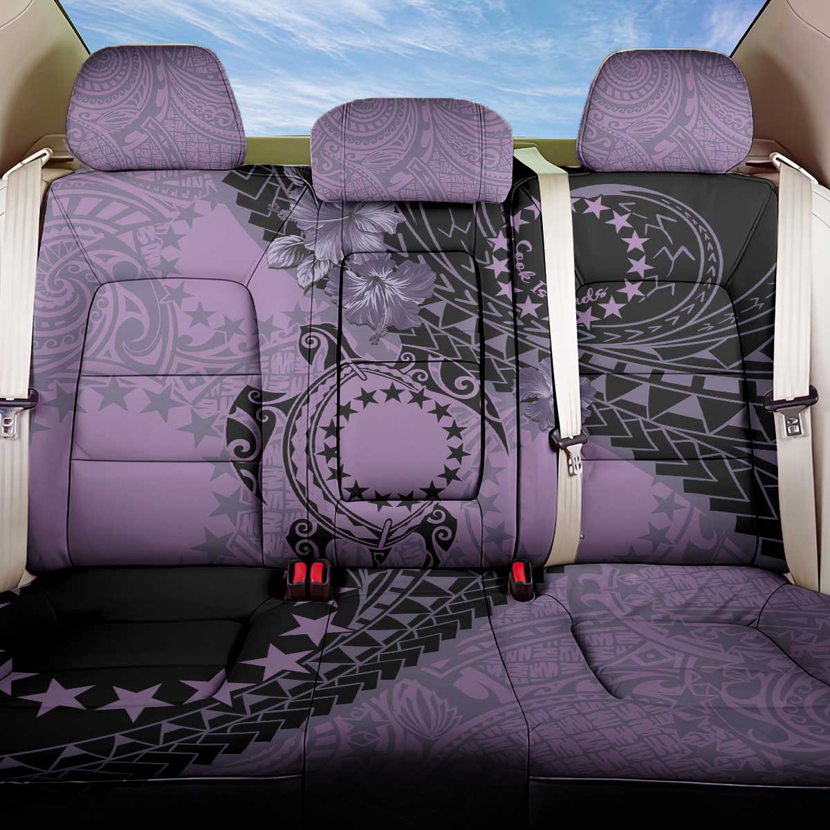 Cook Islands Turtle Back Car Seat Cover Stars and Hibiscus - Purple