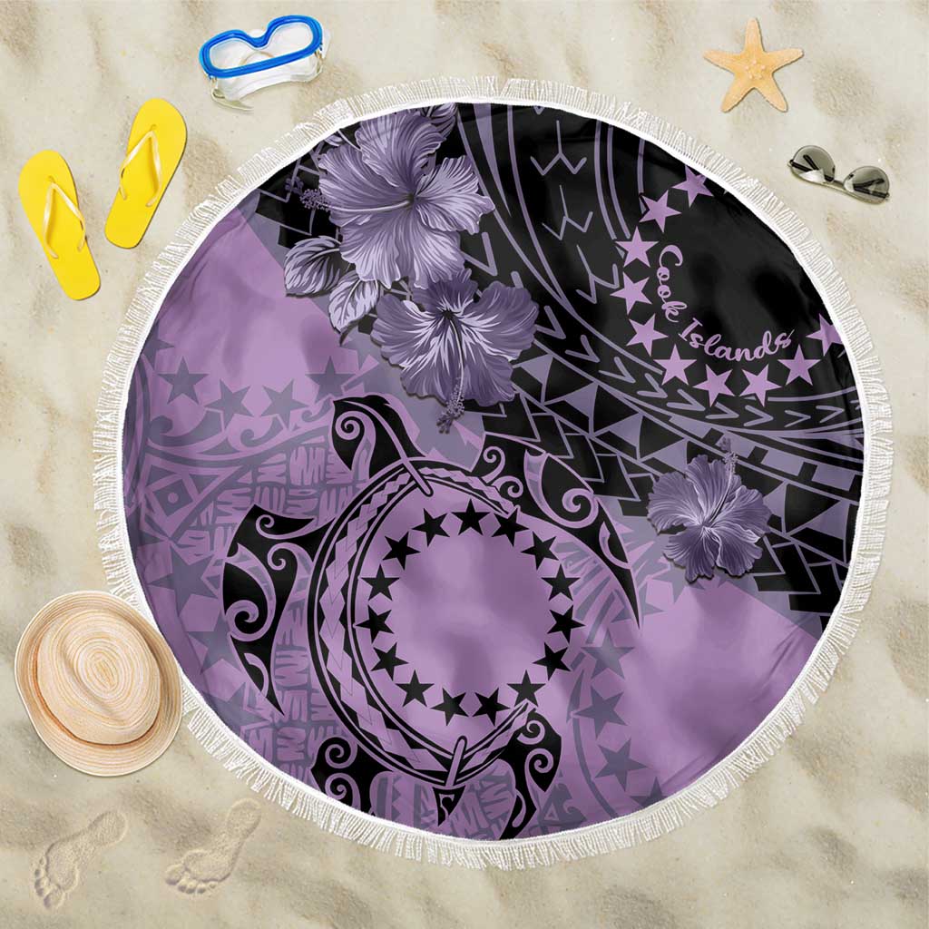 Cook Islands Turtle Beach Blanket Stars and Hibiscus - Purple