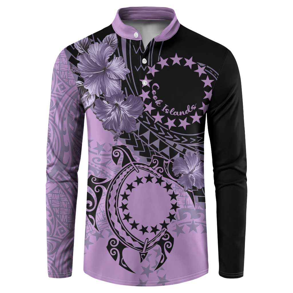 Cook Islands Turtle Button Sweatshirt Stars and Hibiscus - Purple LT01 Purple - Polynesian Pride
