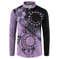 Cook Islands Turtle Button Sweatshirt Stars and Hibiscus - Purple LT01 Purple - Polynesian Pride