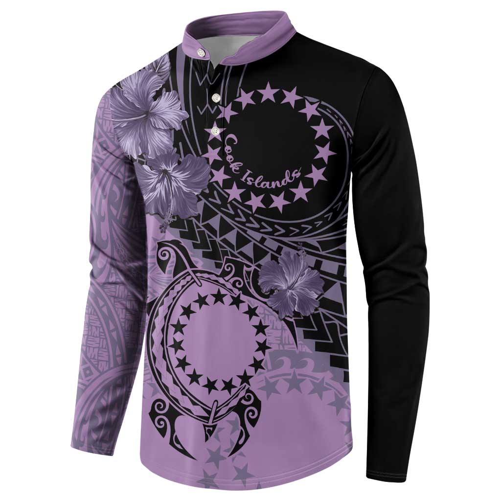 Cook Islands Turtle Button Sweatshirt Stars and Hibiscus - Purple LT01 - Polynesian Pride