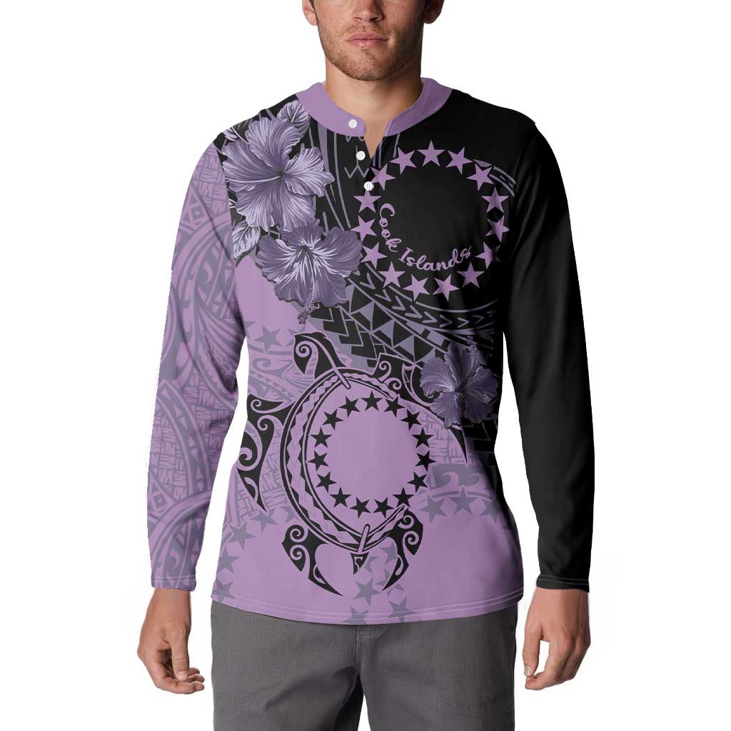 Cook Islands Turtle Button Sweatshirt Stars and Hibiscus - Purple LT01 - Polynesian Pride