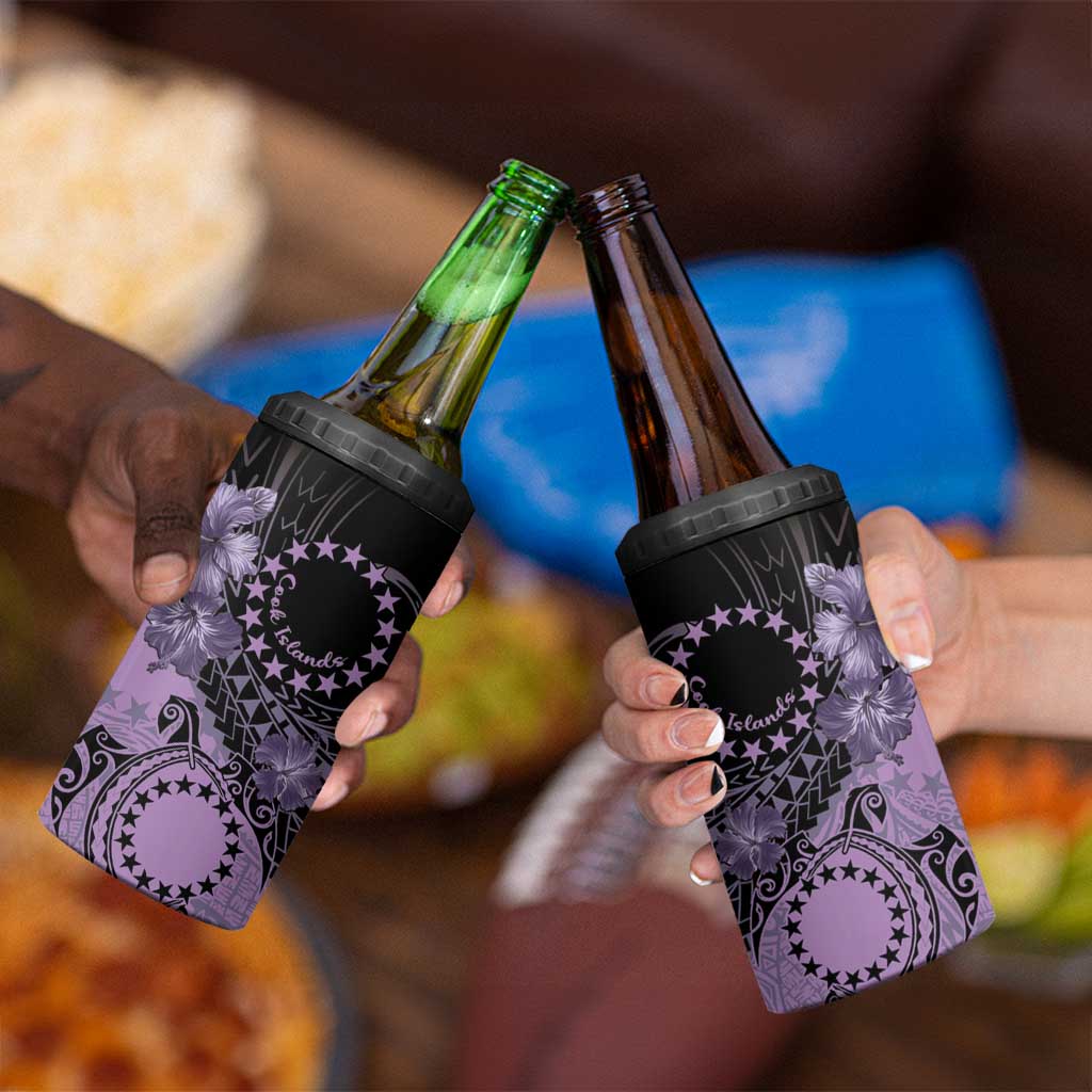Cook Islands Turtle 4 in 1 Can Cooler Tumbler Stars and Hibiscus - Purple