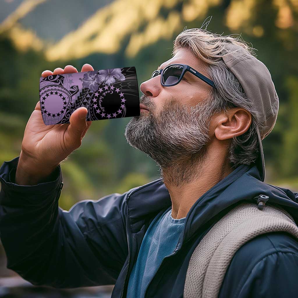 Cook Islands Turtle 4 in 1 Can Cooler Tumbler Stars and Hibiscus - Purple