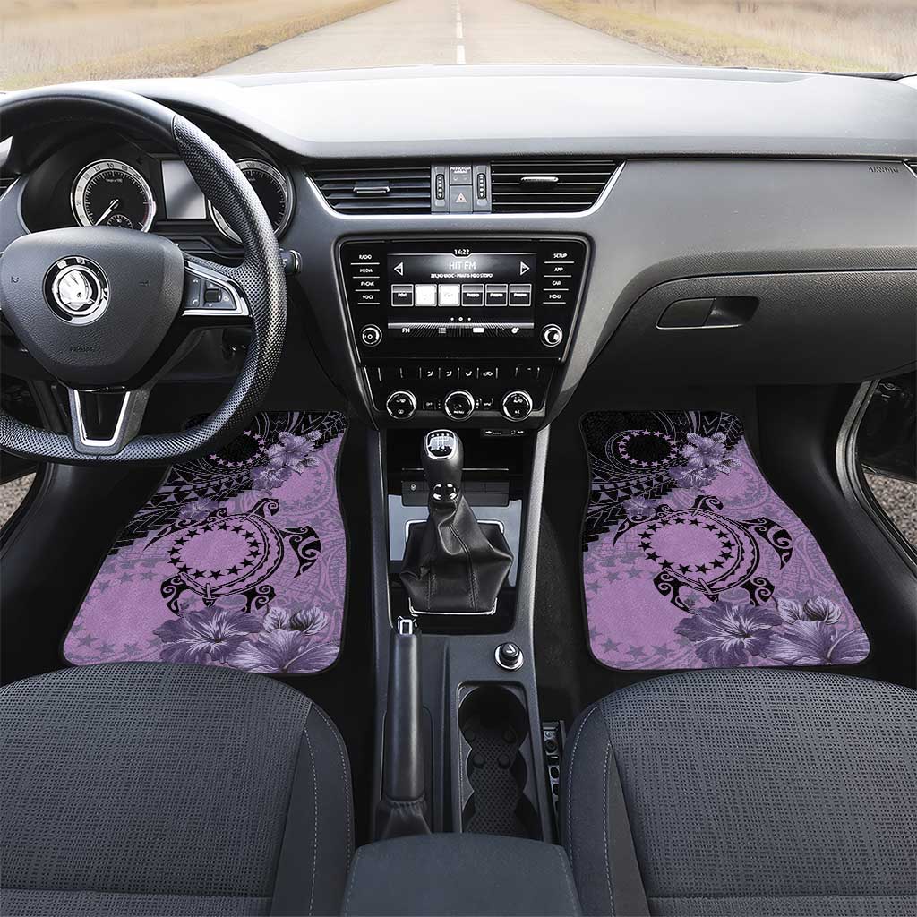 Cook Islands Turtle Car Mats Stars and Hibiscus - Purple LT01 Set 2pcs - Front Purple - Polynesian Pride