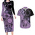 Cook Islands Turtle Couples Matching Long Sleeve Bodycon Dress and Hawaiian Shirt Stars and Hibiscus - Purple