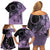 Cook Islands Turtle Family Matching Off Shoulder Short Dress and Hawaiian Shirt Stars and Hibiscus - Purple