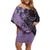 Cook Islands Turtle Family Matching Off Shoulder Short Dress and Hawaiian Shirt Stars and Hibiscus - Purple