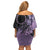 Cook Islands Turtle Family Matching Off Shoulder Short Dress and Hawaiian Shirt Stars and Hibiscus - Purple