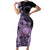 Cook Islands Turtle Family Matching Short Sleeve Bodycon Dress and Hawaiian Shirt Stars and Hibiscus - Purple