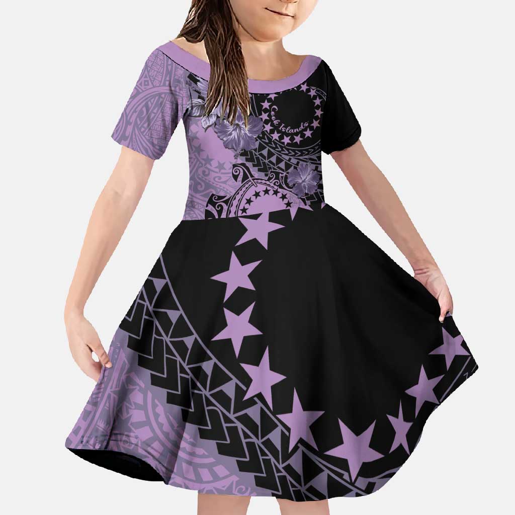 Cook Islands Turtle Family Matching Tank Maxi Dress and Hawaiian Shirt Stars and Hibiscus - Purple