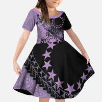 Cook Islands Turtle Family Matching Tank Maxi Dress and Hawaiian Shirt Stars and Hibiscus - Purple