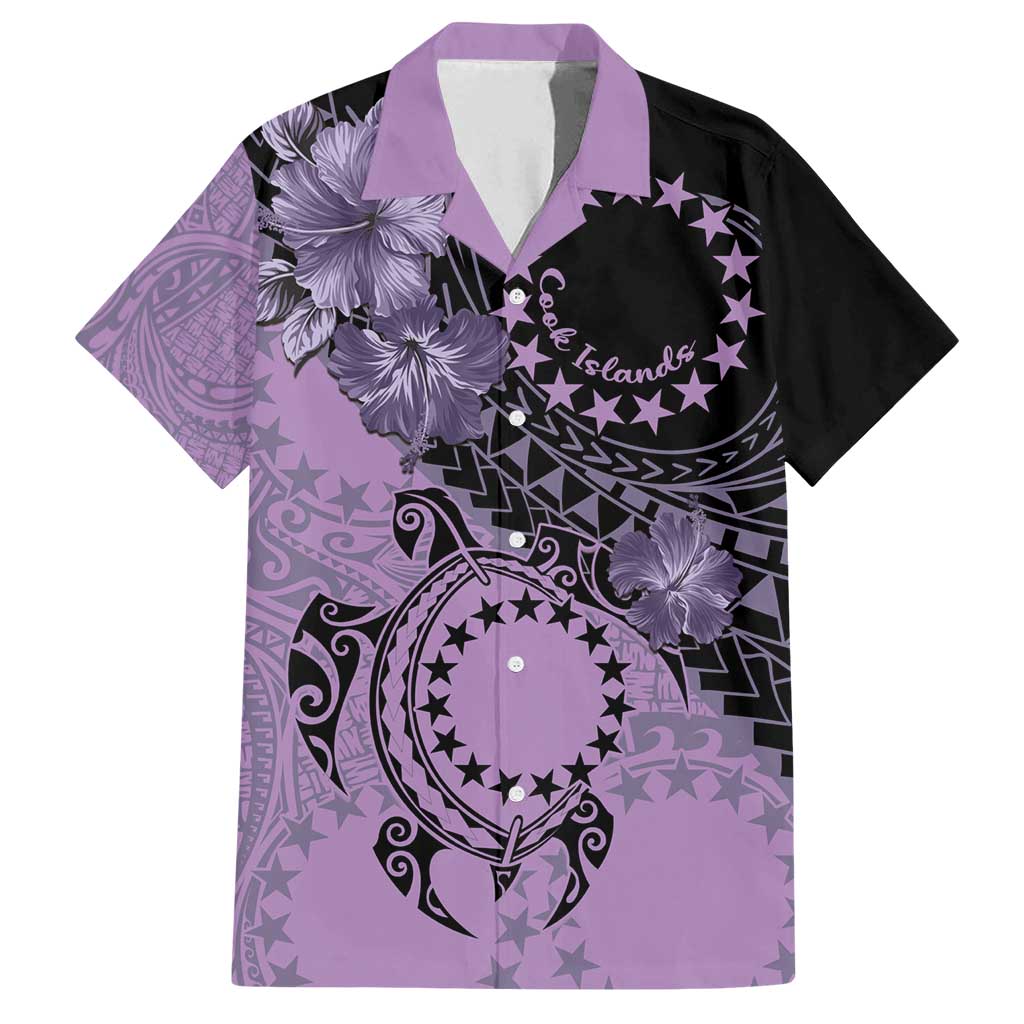 Cook Islands Turtle Family Matching Tank Maxi Dress and Hawaiian Shirt Stars and Hibiscus - Purple