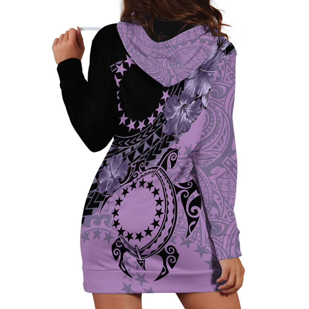 Cook Islands Turtle Hoodie Dress Stars and Hibiscus - Purple LT01 - Polynesian Pride