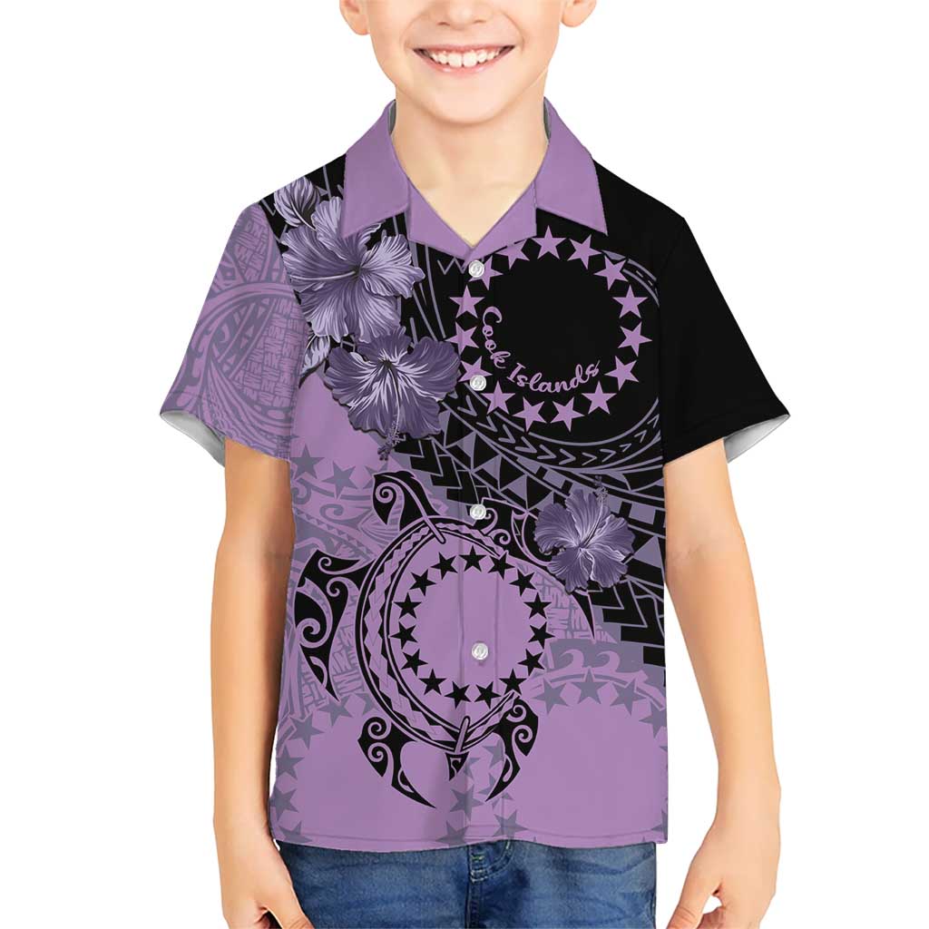 Cook Islands Turtle Kid Hawaiian Shirt Stars and Hibiscus - Purple LT01 Kid Purple - Polynesian Pride