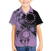 Cook Islands Turtle Kid Hawaiian Shirt Stars and Hibiscus - Purple LT01 Kid Purple - Polynesian Pride