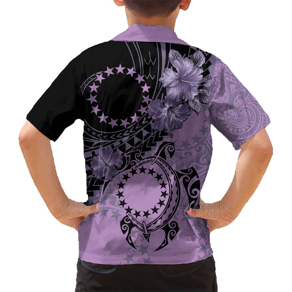 Cook Islands Turtle Kid Hawaiian Shirt Stars and Hibiscus - Purple LT01 - Polynesian Pride