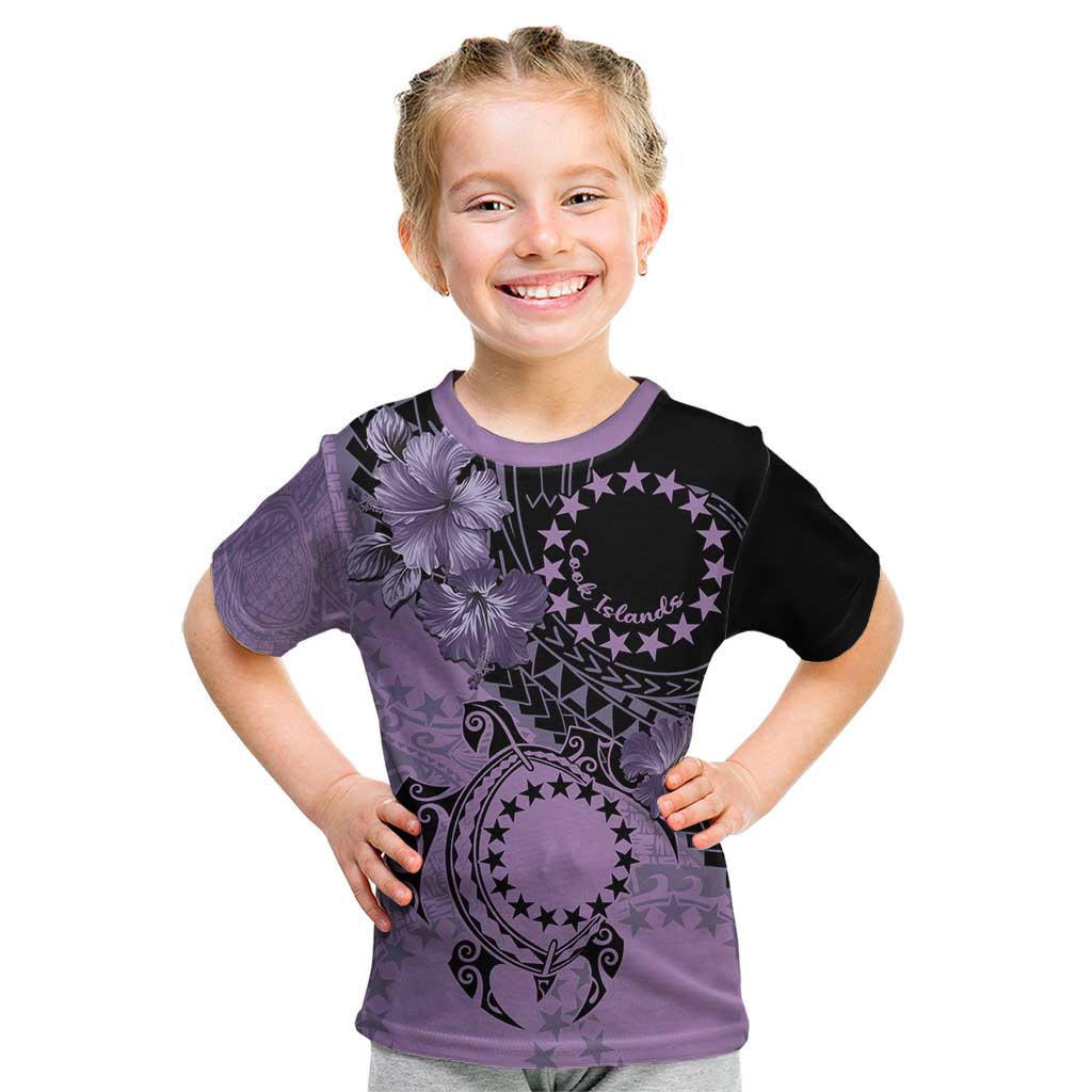 Cook Islands Turtle Kid T Shirt Stars and Hibiscus - Purple LT01 Purple - Polynesian Pride