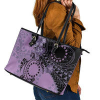 Cook Islands Turtle Leather Tote Bag Stars and Hibiscus - Purple LT01 - Polynesian Pride